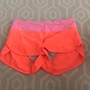 lululemon coral/ pink speed up shorts